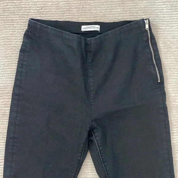 Zara High Waisted Pull On Zipper Zip Side Black Stretch Straight Skinny Jeans L - Picture 3 of 11